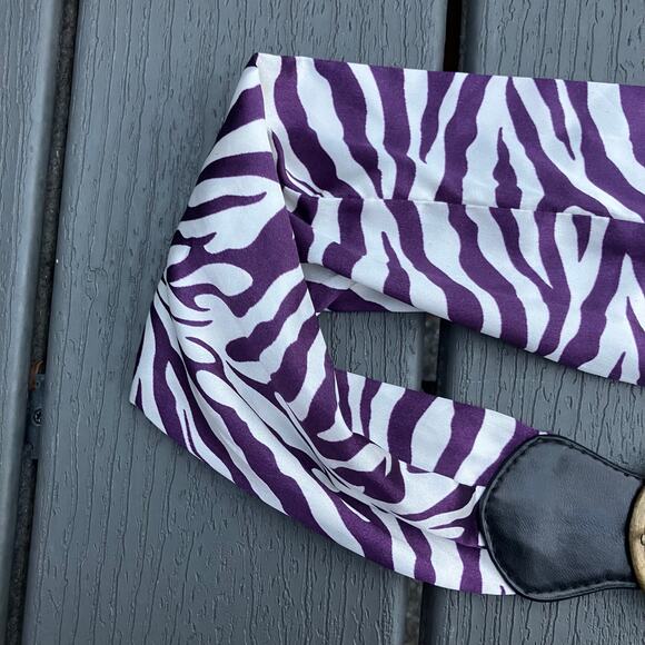 White and purple zebra satin fabric belt Y2K 2000s animal print bohemian - Picture 4 of 8
